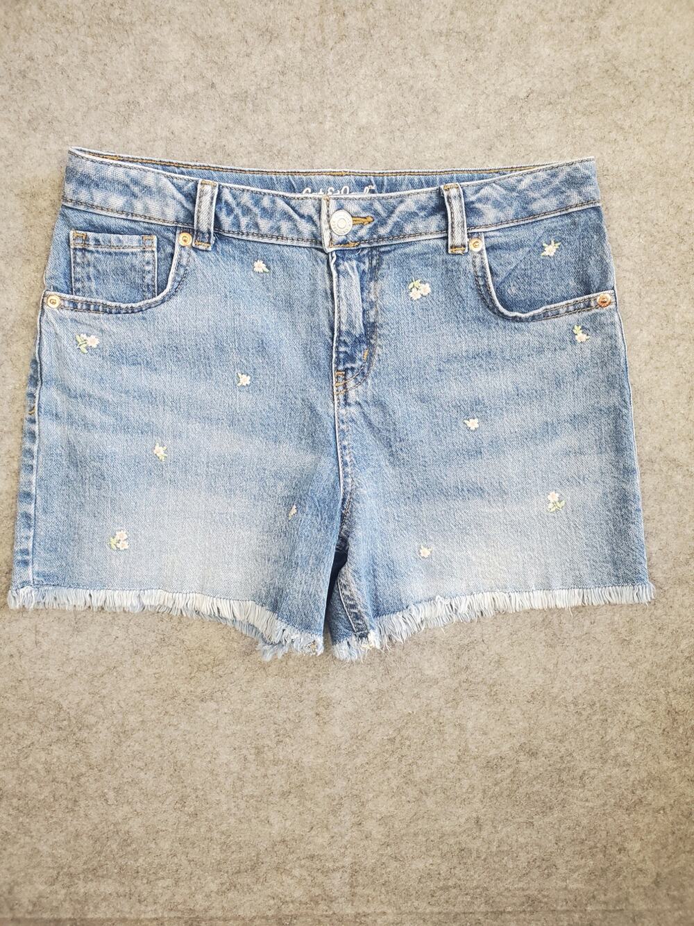 Girl's Cat & Jack XL(14) Cut Off Denim Shorts With White Embroidered Flowers